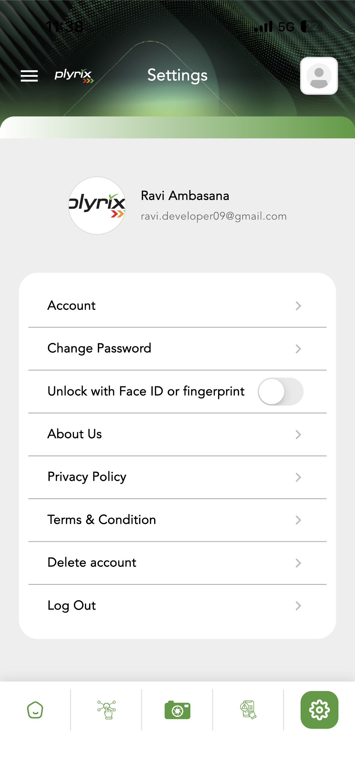 Plyrix app settings screen